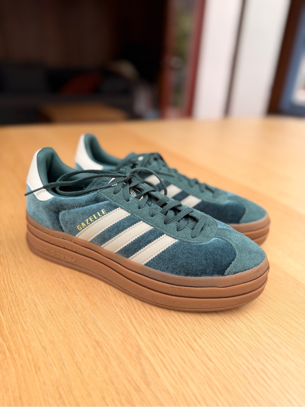 adidas Gazelle Platform Suede Sneakers - Teal Green/Blue with Gum